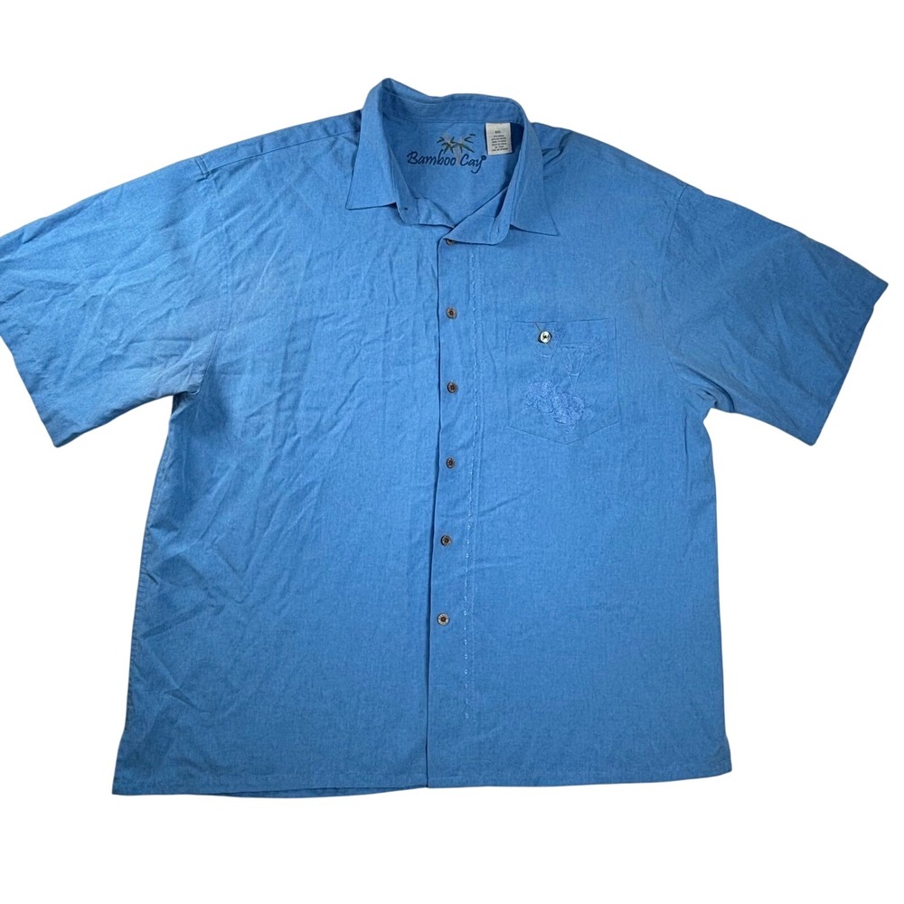 Bamboo Cay Camp Shirt XXL Blue Martini Embroidered Beach Vacation Resortwear
